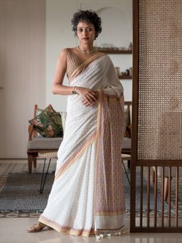 Suta - White Woven Design Pure Cotton Saree without Blouse