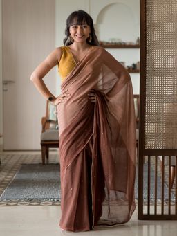Suta - Brown Woven Design Pure Cotton Saree without Blouse