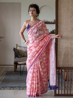 Suta - Pink Printed Pure Cotton Saree without Blouse