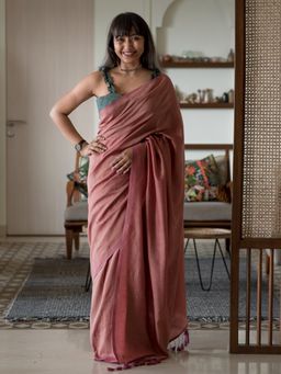 Suta - Rose Solid Cotton Blend Saree without Blouse