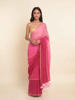 Suta - Pink Colorblock Cotton Blend Saree