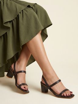 JODYHUB - Synthetic Leather Sandal Heels Brown