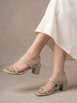 JODYHUB - Synthetic Leather Sandal Heels Green