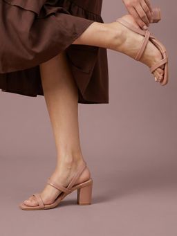 JODYHUB - Synthetic Leather Sandal Heels Nude