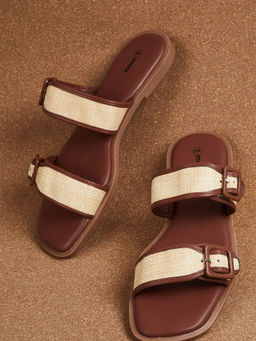max - Women Colourblock Dual Strap Flats Brown