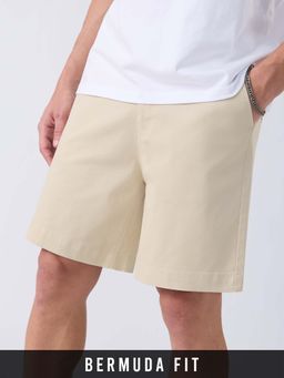 The Souled Store - Minimalist Line: Classic Beige Men Bermuda Shorts