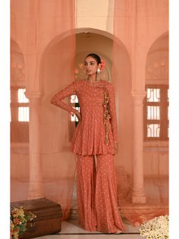 Baise Gaba - Orange Surajpole Bandhani Printed Kurti with Sharara (Set of 2)