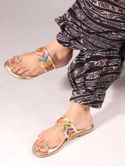 Carlton London - Women Gold Wedding Wear One Toe Flats