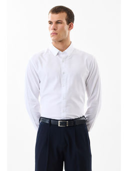 Snitch - White Plain Full Sleeves Slim Formal Shirt for Men