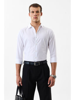 Snitch - White Solid Full Sleeves Slim Formal Shirt for Men