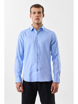 Snitch - Light Blue Self-Design Full Sleeves Slim Formal Shirt for Men