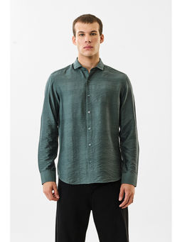 Snitch - Teal Textured Full Sleeves Slim Casual Shirt for Men