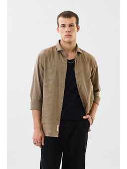 Snitch - Light Brown Micro Check Full Sleeves Regular Casual Shirt for Men