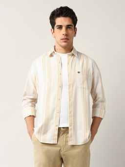 Arrow Sports - Men's Vertical Striped Slim Fit Shirt-Orange