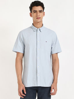 Tommy Hilfiger - Striped Regular-Fit Cotton Shirt-Blue