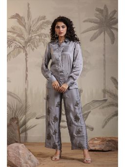 Scakhi - Grey Satin Embellished Co-Ord (Set of 2)