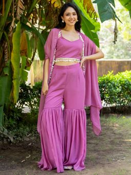 HOUSE OF JAMOTI - Ballet Georgette Top with Sharara and Cape (Set of 3)