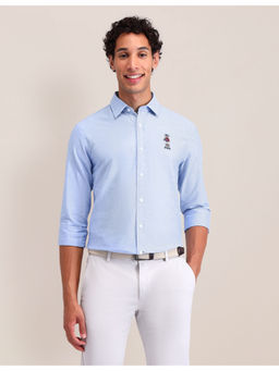 U.S. POLO ASSN. - Men Solid Blue Full Sleeves Collar Neck Shirt