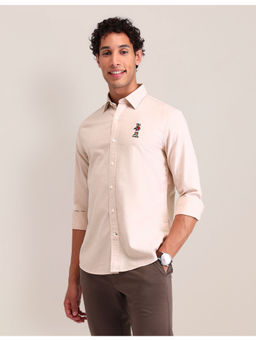 U.S. POLO ASSN. - Men Solid Beige Full Sleeves Collar Neck Shirt