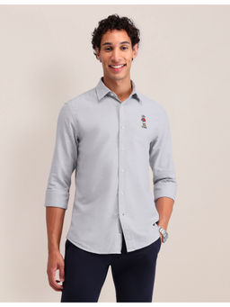 U.S. POLO ASSN. - Men Solid Grey Full Sleeves Collar Neck Shirt