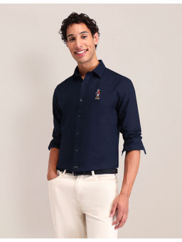 U.S. POLO ASSN. - Men Solid Navy Blue Full Sleeves Collar Neck Shirt