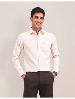 U.S. POLO ASSN. - Men Solid Orange Full Sleeves Collar Neck Shirt