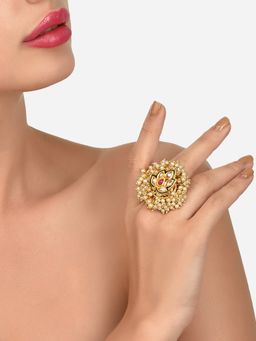 Zaveri Pearls - Gold Tone Ethnic Cluster Pearls Kundan Finger Ring-ZPFK12186