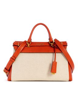 Guess - Women Natural Orange Textured Sestri Luxury Satchel Bag With Detachable Strap