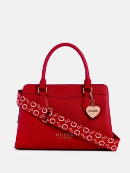 Guess - Women Red Solid Onora Satchel Bag With Detachable Strap