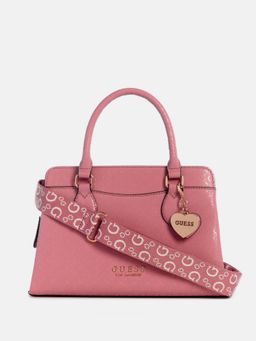Guess - Women Dusty Rose Solid Onora Satchel Bag With Detachable Strap