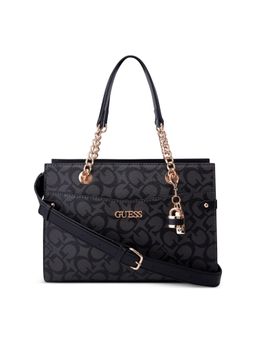 Guess - Women Coal Monogram Castalia Satchel Bag With Detachable Strap