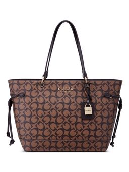 Guess - Women Cocoa Monogram Easley Carryall Structured Tote Bag