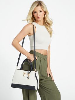 Guess - Women Stone Multi Solid Kittredge Satchel Bag With Detachable Strap