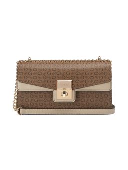 Guess - Women Cocoa Monogram Moonstone Flap Crossbody Bag - Brown