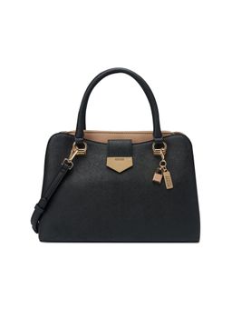 Guess - Women Black Multi Solid Cassius Satchel Bag With Detachable Strap