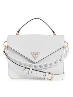 Guess - Women White Solid Corina Top Handle Flap Satchel Bag With Detachable Strap