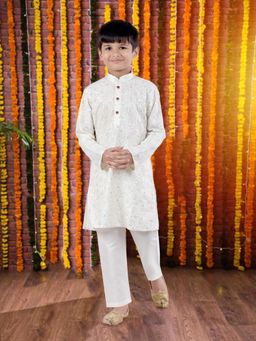 Pehanaava - Boys Ethnic Festive & Party Cotton Kurta Pyjama Cream (Set of 2)