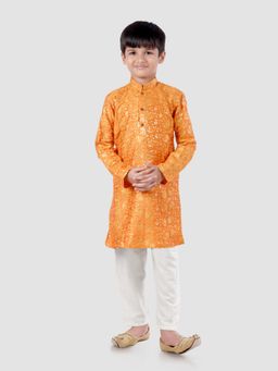 Pehanaava - Boys sequence Ethnic Festive & Party Cotton Kurta Pyjama Yellow (Set of 2)