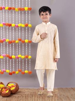 Pehanaava - Boys Ethnic Festive & Party Printed Cotton Kurta Pyjama Gold (Set of 2)