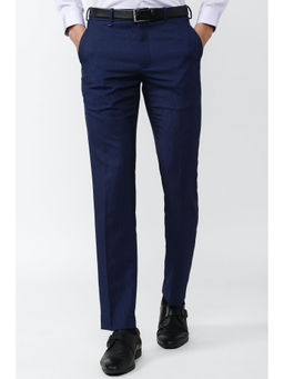 Van Heusen - Men Navy Blue Checks Slim Fit Trouser