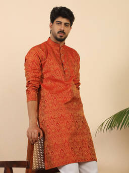 Kraft India - Ethnic Motifs Jacquard Maroon Kurta