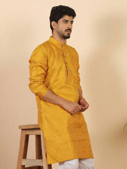 Kraft India - Ethnic Motifs Jacquard Mustard Kurta