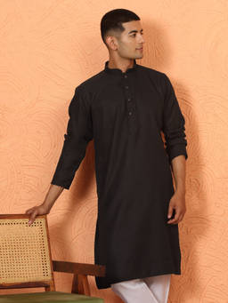 Kraft India - Chikan Embroidered Cotton Rayon Black Kurta