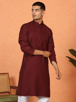 Kraft India - Chikan Embroidered Cotton Rayon Maroon Kurta