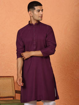 Kraft India - Chikan Embroidered Cotton Rayon Purple Kurta