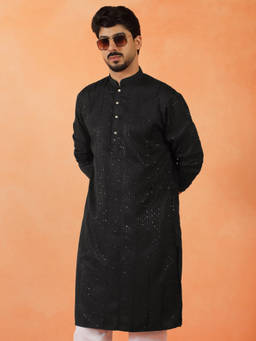 Kraft India - Cotton Silk Sequenced Thread Work Black Festive Kurta