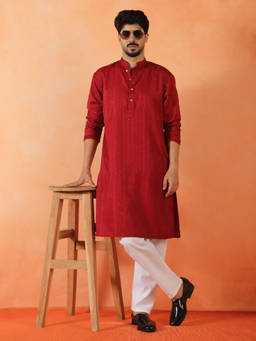 Kraft India - Cotton Silk Sequenced Thread Work Maroon Festive Kurta
