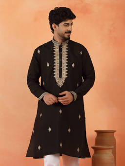 Kraft India - Cotton Silk Sequenced and Embroidered Black Festive Kurta