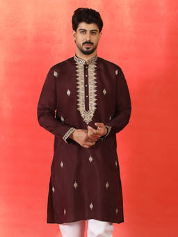 Kraft India - Cotton Silk Sequenced and Embroidered Maroon Festive Kurta