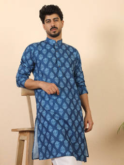 Kraft India - Ethnic Motifs Jaipuri Printed Cotton Blue Kurta